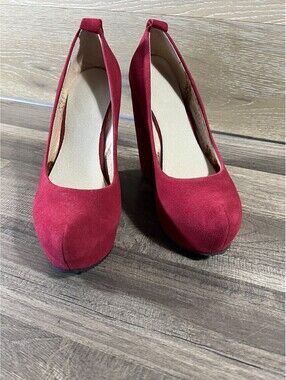 Aldo Calcagni Red Suede Platform Heels Size 5